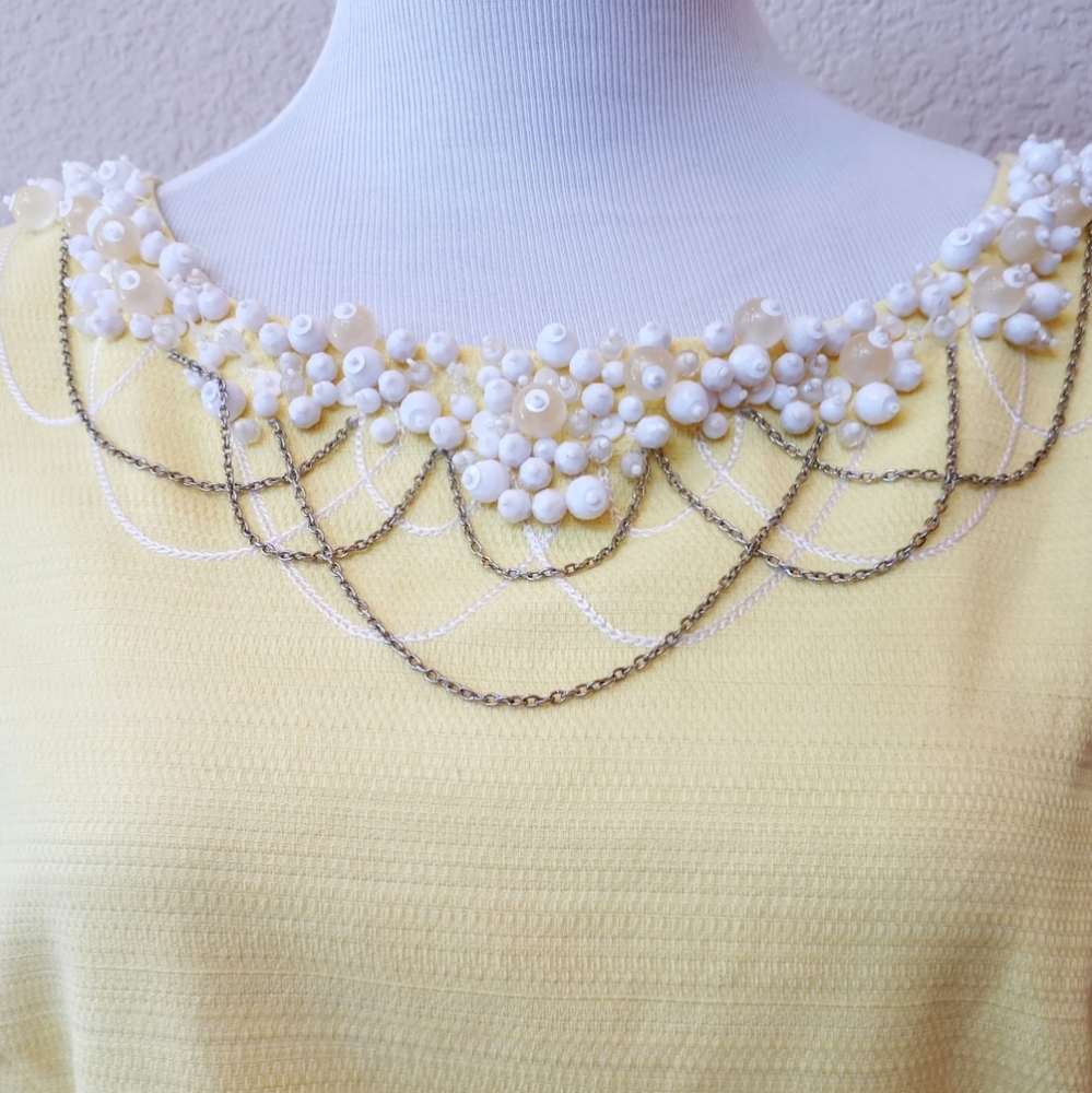 Antonio Melani butter yellow beaded and chain detail neckline shift dress - Picture 3 of 9